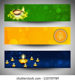 Website headers or banners for for Hindu community festival Diwali or Deepawali. EPS 10.