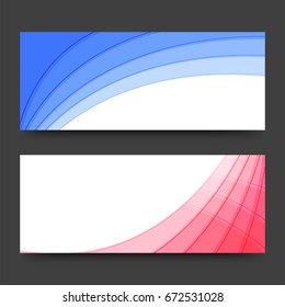 Website headers or banners set with blue and pink abstract curvy stripes.