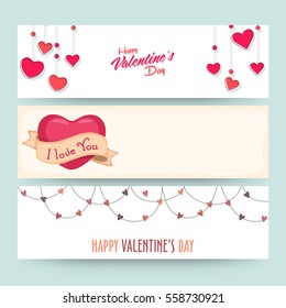 Website headers or banners set with hearts for Happy Valentine's Day celebration.