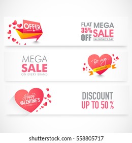 Website Headers or Banners set of Sale with 50% discount offer for Valentine's Day Celebration.