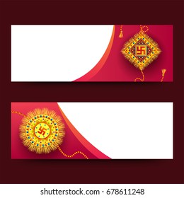 Cabeceras de sitios web con hermoso diseño decorativo de rakhi para el Festival Indio de Hermano y Hermana Bonding, Happy Raksha Bandhan.