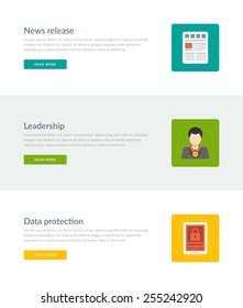 Website Headers or Promotion Banners Templates and Flat Icons Design. Newspaper release, Leadership, Data protection. Vector Illustration. 