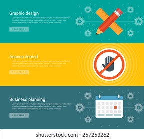 Website Headers or Promotion Banners Templates and Flat Icons Design. Graphic design, Access denied, Business planning. Vector Illustration. 