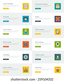 Website Headers or Promotion Banners Templates and Flat Icons Design. Social network message, Solution puzzle, Mobile messaging smart phone and speech bubbles. Vector Illustration. 