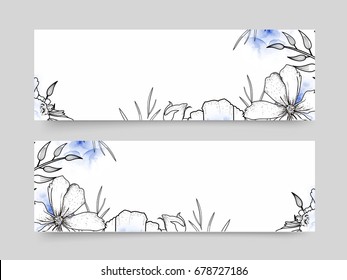Website headers set with black and white floral design decoration.