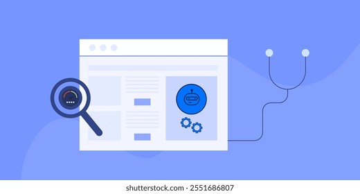 Website health check, Website SEO score, AI website analysis, Website development requirements - vector illustration background with icons