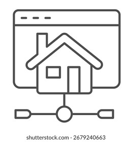 Website in home network isometric icon, info tech concept. Vector graphics. Cottage house page and connection, connectivity sign on white background, outline style icon for mobile or web design