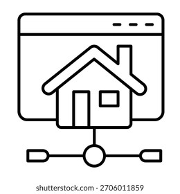 Site em rede doméstica ícone isométrico, conceito de tecnologia da informação. Gráficos vetoriais. Página de casa de campo e conexão, sinal de conectividade no fundo branco, ícone de estilo de contorno para design móvel ou web