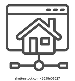 Website in home network line icon, info tech concept. Vector graphics. Cottage house page and connection, connectivity sign on white background, outline style icon for mobile or web design