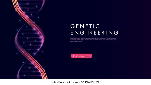 Website home page with abstract backgrouns with DNA spiral glowing lines in the dark.