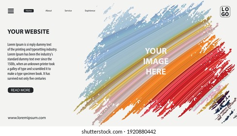 Website home page template for any business. Brush strokes on background. Template design.