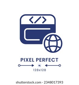 Website host black solid desktop icon. Domain registration. Protected server network. Pixel perfect 128x128, outline 4px. Silhouette symbol on white space. Glyph pictogram. Isolated vector image
