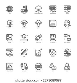 Website Hosting icon pack for your website design, logo, app, and user interface. Website Hosting icon outline design. Vector graphics illustration and editable stroke.