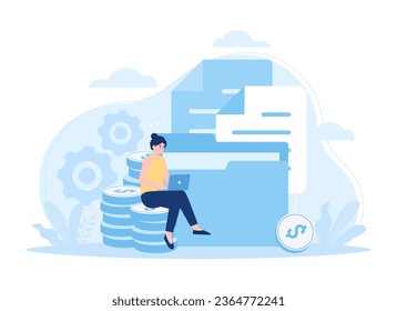 alojamiento de sitios web, archivo de administración en la ilustración plana del concepto de tendencias en la nube