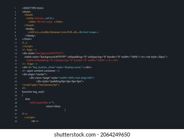 Website HTML code. Digital code background. Computer screen web interface