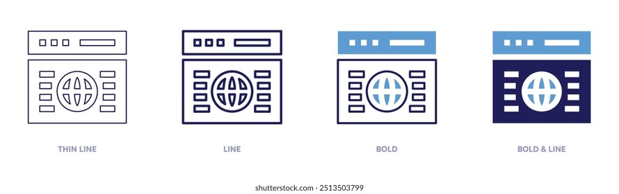 Website icon in 4 different styles. Thin Line, Line, Bold, and Bold Line. Duotone style. Editable stroke.