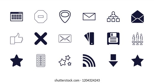 Website icon. collection of 18 website filled and outline icons such as tag, star, envelope, diskette, cross, mail, structure. editable website icons for web and mobile.