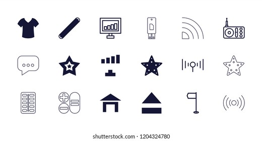 Website icon. collection of 18 website filled and outline icons such as signal, star, flag, radio, house building, shirt. editable website icons for web and mobile.