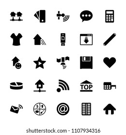 Website icon. collection of 25 website filled icons such as shirt, chat, house, pill, top of cargo box, favorite music, usb drive. editable website icons for web and mobile.