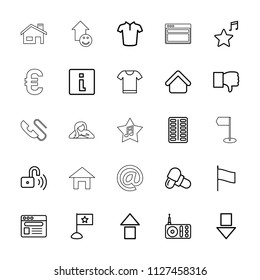 Website icon. collection of 25 website outline icons such as house building, t-shirt, dislike, info, arrow up, arrow down, pill. editable website icons for web and mobile.