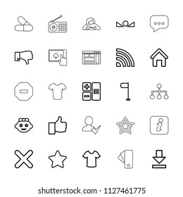 Website icon. collection of 25 website outline icons such as house building, baby girl, t-shirt, calculator, flag, thumb up. editable website icons for web and mobile.