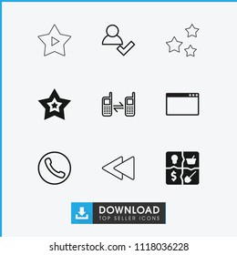 Website icon. collection of 9 website filled and outline icons such as star, add user, call, connected phone, play back, marketing. editable website icons for web and mobile.