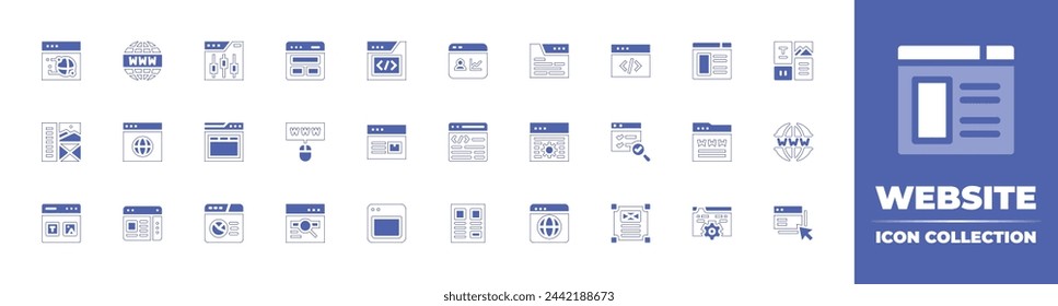Website icon collection. Duotone style line stroke and bold. Vector illustration. Containing internet, visitor, layout, website, programming, web, coding, www, audit, wireframe, computing, content.