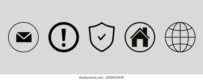 Icono de Sitio web colección Inicio Acerca de nosotros Icono de privacidad Icono de contacto Estilo de Vector de silueta con fondo blanco