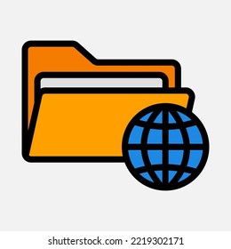 Icono de sitio web con estilo de línea rellena sobre carpetas, uso para presentación de aplicación móvil del sitio web