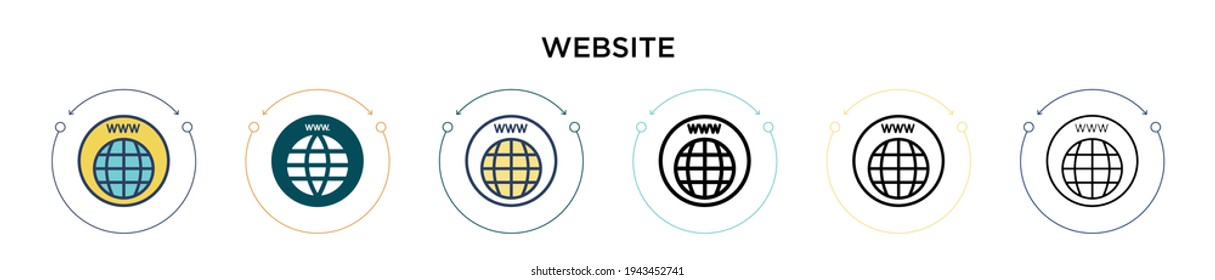 Website icon in filled, thin line, outline and stroke style. Vector illustration of two colored and black website vector icons designs can be used for mobile, ui, web
