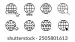 Website Icon. Globe icon set. World icon. Www icons with cursor. Vector www icon. 