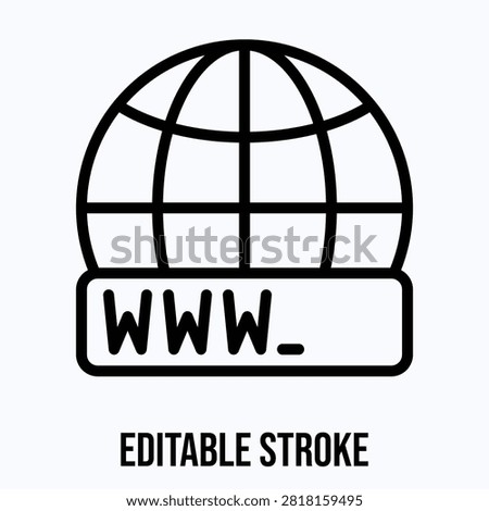 Website Icon. Globe icon. World icon. Www icons with cursor. Isolated Vector Line Icon, Editable Stroke. 