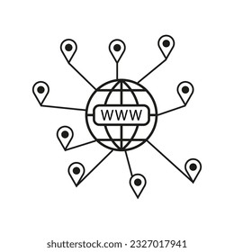 Website Icon. Globe website icon. Globe www with pins. Vector illustration. EPS 10.