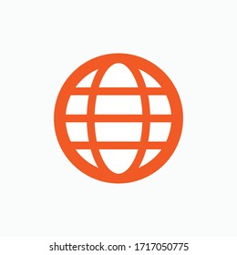 Website Icon. Internet Access Symbol. Globe, Earth, World Logo. Presented in Orange Line Art Style.