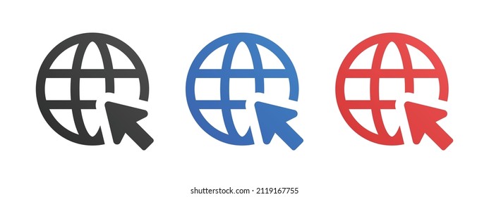 Website icon. Internet website with cursor arrow icon set.