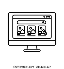 Website icon, isolated. Flat design. Monitor with website sign. vector illustration