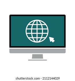 Website icon, isolated. Flat design. Monitor with website sign. vector illustration