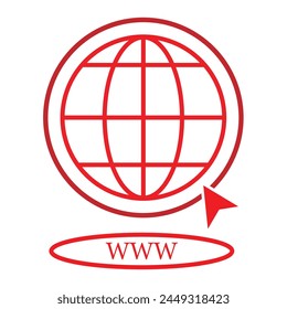 Website icon on white background. World web, website icon symbol vector.  internet, online, web, website, go, vector, symbol, sign, world, wide, globe, click, www. Vector illustration. Eps file 326.