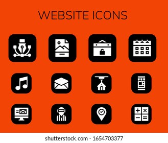 conjunto de iconos del sitio web. 12 iconos rellenos del sitio web.  Iconos modernos sencillos, como: Vector, Música, Correo, Jpg, Correo electrónico, Reproductor, Evento, 3d, Marcador de posición, Calendario, Smartphone, Calculadora