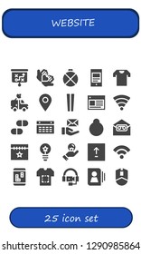  website icon set. 25 filled website icons. Simple modern icons about  - Strategy, Love, Canteen, Mobile, Shirt, Van, Placeholder, Chopsticks, Web, Wifi, Pills, Calendar, Email