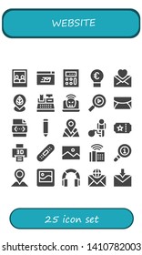 website icon set. 25 filled website icons.  Collection Of - Picture, Mailing, Calculator, Idea, Mail, Placeholder, Cash register, Laptop, Multimedia, Email, Css, Pencil, Restriction
