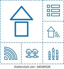 Website icon. set of 6 website outline icons such as candle, arrow up, menu, signal