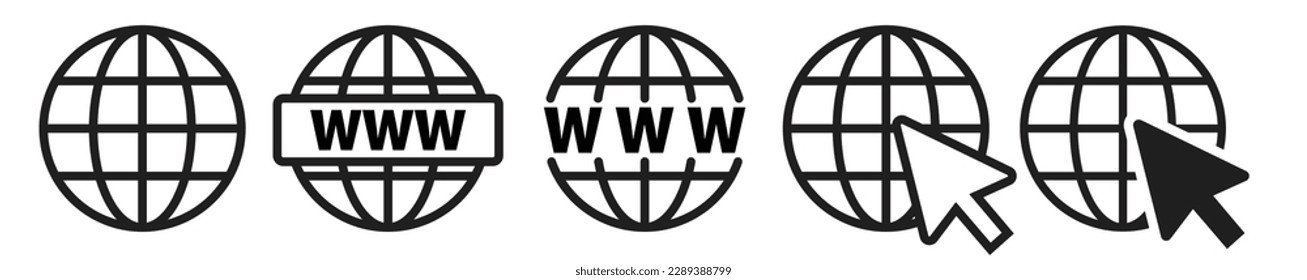 Website-Icon-Set. Website-Icon für App ui oder Web-Design. Globe-Zeichen für Website. Symbolsammlung für die schwarze Linie. - Stock-Vektorgrafik