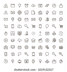 Website icon set. Collection of high quality outline site pictograms in modern flat style. Black internet symbol for web design and mobile app on white background. Web site design line logo.