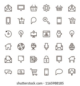Website icon set. Collection of high quality outline site pictograms in modern flat style. Black internet symbol for web design and mobile app on white background. Web site design line logo.