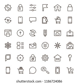 Website icon set. Collection of high quality outline site pictograms in modern flat style. Black internet symbol for web design and mobile app on white background. Web site design line logo.