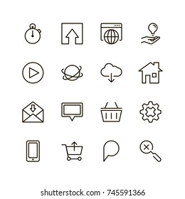 Website icon set. Collection of high quality outline site pictograms in modern flat style. Black internet symbol for web design and mobile app on white background. Web site design line logo.