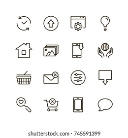 Website icon set. Collection of high quality outline site pictograms in modern flat style. Black internet symbol for web design and mobile app on white background. Web site design line logo.