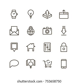 Website icon set. Collection of high quality outline site pictograms in modern flat style. Black internet symbol for web design and mobile app on white background. Web site design line logo.