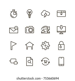 Website icon set. Collection of high quality outline site pictograms in modern flat style. Black internet symbol for web design and mobile app on white background. Web site design line logo.